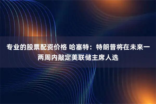 专业的股票配资价格 哈塞特：特朗普将在未来一两周内敲定美联储主席人选