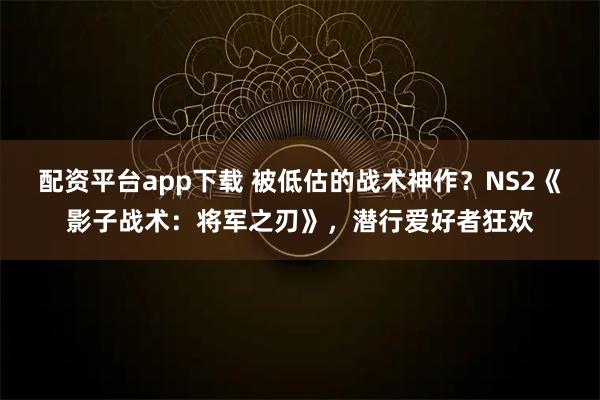 配资平台app下载 被低估的战术神作？NS2《影子战术：将军之刃》，潜行爱好者狂欢